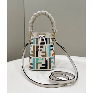 Fendi 8BS010 Mon Tresor embroidered denim bucket bag