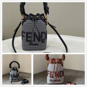 Fendi 8BS010 Thousand Bird Grid Mon Tresor Small Bucket Bag