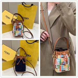 Fendi 8BS093 Canvas Mon Tresor Small Bucket Bag