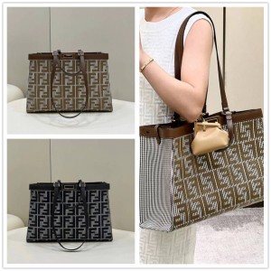 FENDI 8BH374 Peekaboo X-Tote Thousand Bird Grid Medium Shopping Bag 80038