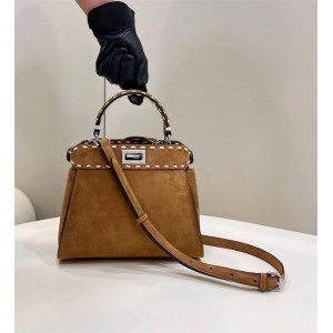 FENDI 8BN244 suede Peekaboo mini handbag with external stitching 8522
