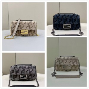 FENDI 8BR793 Baguette Chenille Medium Chain Handbag 8533