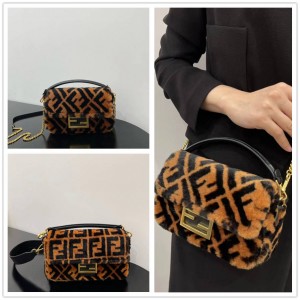 FENDI 8BS017/8BR600 Wool Baguette Handbag