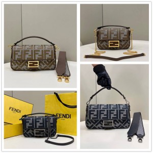 FENDI 8BS017/8BR600 Thousand Bird Grid Baguette Handbag 8588