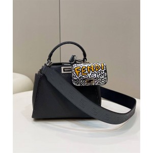 FENDI 8BN244 PEEKABOO ICONIC Mini Litchi Pattern Handbag 2590