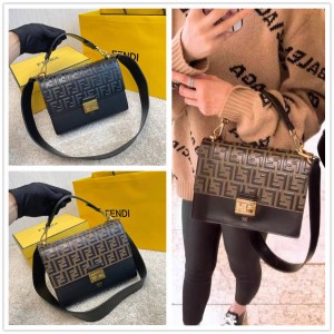 FENDI 8BT315 FF LOGO Leather KAN U Shoulder Bag Organ Bag 8839