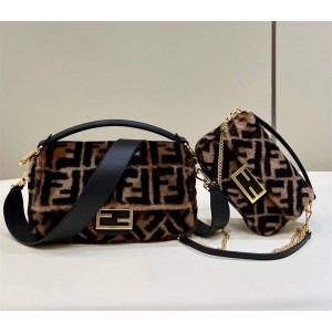 FENDI 8BS017/8BR600 Wool Baguette Handbag 0191