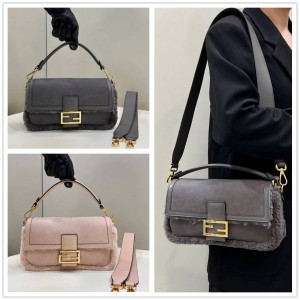 FENDI 8BR600 Wool BAGUETTE Series Medium Handbag 8592