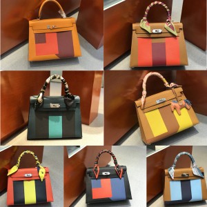Hermes handmade three color matching leather Kelly 28 letter bag