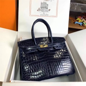 Hermes shiny two-point Nile crocodile leather Birkin 30cm bag