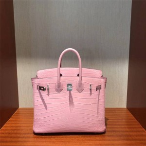 Hermes Matte Miluo Crocodile Leather Birkin25 Handbag Cherry Blossom Pink