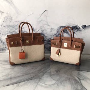hermes new handmade Birkin special canvas and swift handbag