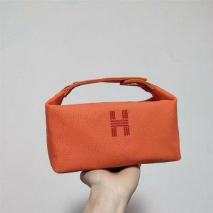 Hermes H letter embroidered canvas toiletry bag, clutch, cosmetic bag