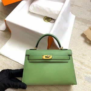 hermes Epsom Leather 2nd Generation Mini Kelly Handbag Avocado Green