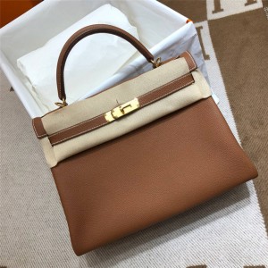 Hermes classic handmade custom Togo leather Kelly 32 handbag