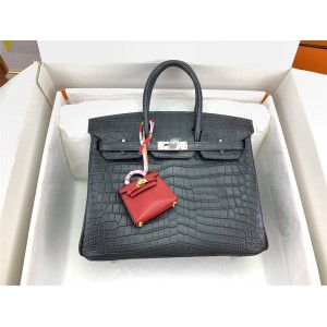 Hermes Matte Matte Crocodile Leather Birkin 25 Handbag Graphite Grey