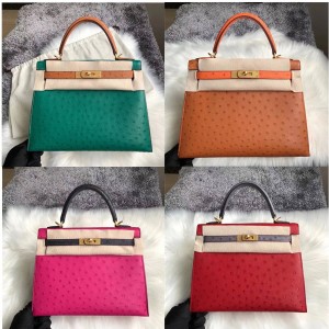 Hermès new colorblock South Africa KK ostrich leather Kelly 28 handbag