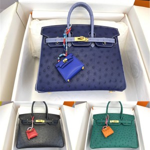 Hermes handmade South African ostrich leather Birkin 25/30 handbag