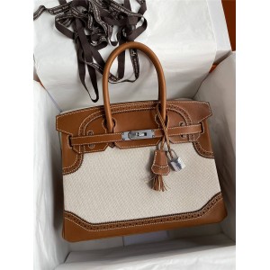 hermes saddle leather and dense woven birkin lace handbag