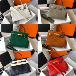 Hermes classic Kelly handbag in imitation crocodile leather