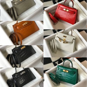 Hermes 2nd generation Mini Kelly handbag in simulated crocodile leather