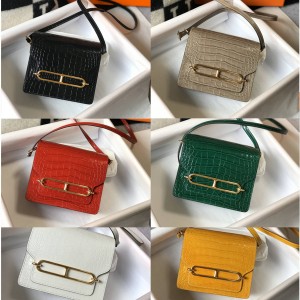 Hermes official website simulation crocodile leather roulis small square bag