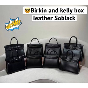 Hermes Box calf Soblack Birkin Kelly bag