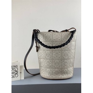 LOEWE Anagram Linen and Cow Leather Gate Bucket Handbag Bucket Bag