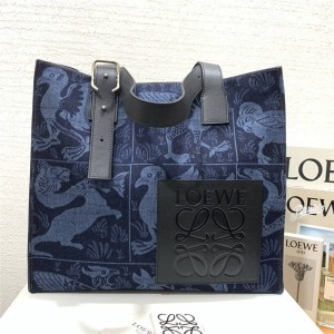 loewe denim print Buckle tote tiles bag