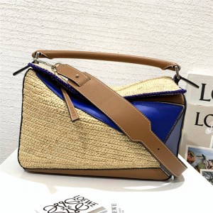 loewe Paula puzzle bag straw woven and leather