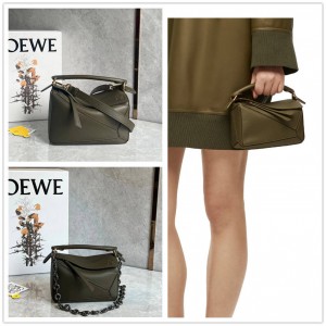 LOEWE 322.30.U95/322.30.S21 Puzzle Mini/Small Dark Khaki Green Geometric Bag