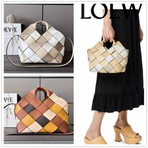 LOEWE A521T32 Small Surplus Leather Woven Basket Bag 062840