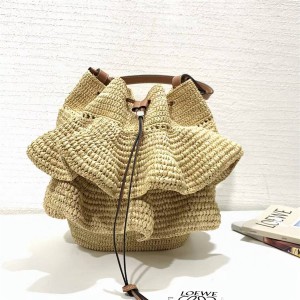 LOEWE A710P83X02 Coconut Fiber and Cow Leather Balloon Pleated Handbag 89101