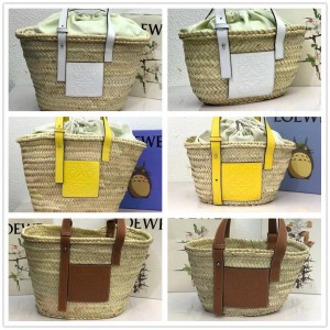 LOEWE 327.02.S93/327.02.S92 Palm Leaf and Cow Leather Basket Woven Handbag