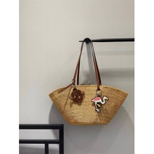 LOEWE A223096X02 Elephant Grass and Cow Leather Small Shell Basket Woven Handbag