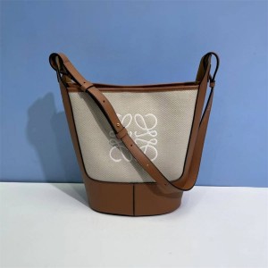 LOEWE A710W86X01 Small Anagram Jacquard and Cowhide Hobo Bucket Bag