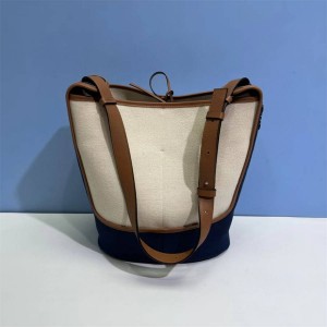 LOEWE Anagram Hobo Canvas Split Leather Bucket Bag