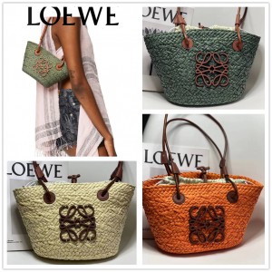 LOEWE A223P64X03 Mini Elaka Palm Fiber and Cow Leather Anagram Basket Handbag