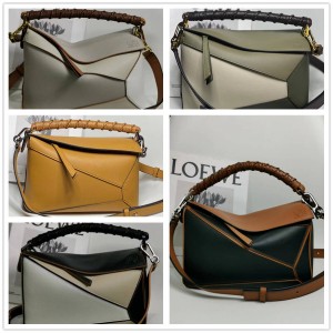LOEWE A510P60X01 Puzzle Edge 24 Woven Handle Small Handbag
