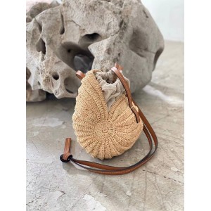 LOEWE A623M96X01 Coconut fiber and cow leather Moon Shell woven conch bag 66073