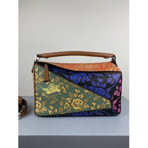 loewe women's new leather color printed puzzle handbag