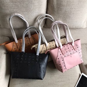mcm female bag new stitching leather zipper shopping bag
