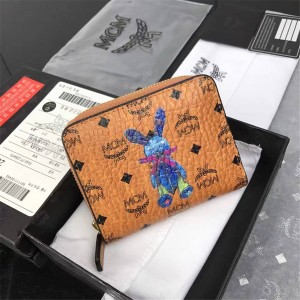 mcm ladies short PVC printed rabbit zipper wallet coin purse 8082