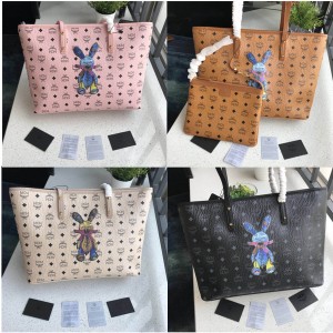 mcm rabbit Visetos print Anya zipper shopping bag