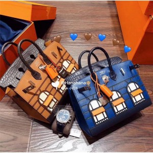 Hermes custom crocodile and Epsom leather mini Birkin 20 bags handbags