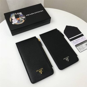 PRADA Litchi Pattern Leather Multi Card Holder Long Card Case 1ML213