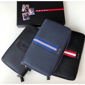 PRADA New Colorblock Stripe Double Zip Men's Wallet Clutch 2ML303