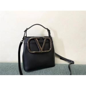 Valentino SuperVee Bucket Bag Calfskin Handbag Gun Color 1122