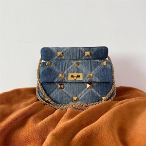 Valentino Roman Stud Extra Large Rivet Medium Denim Chain Bag 22005