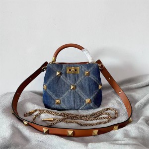 Valentino Roman Study Small Denim Chain Bucket Bag 22009